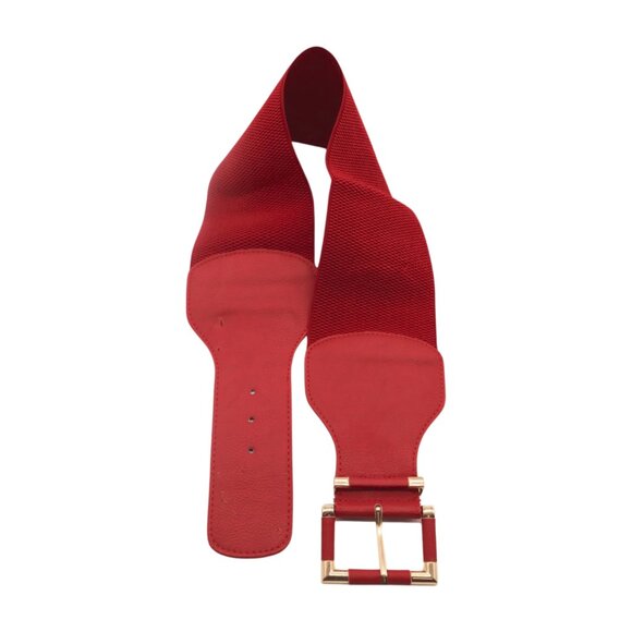 New Women Red Elastic Wide Fashion Belt Hip High Waist Gold Square Buckle S M - Picture 15 of 16